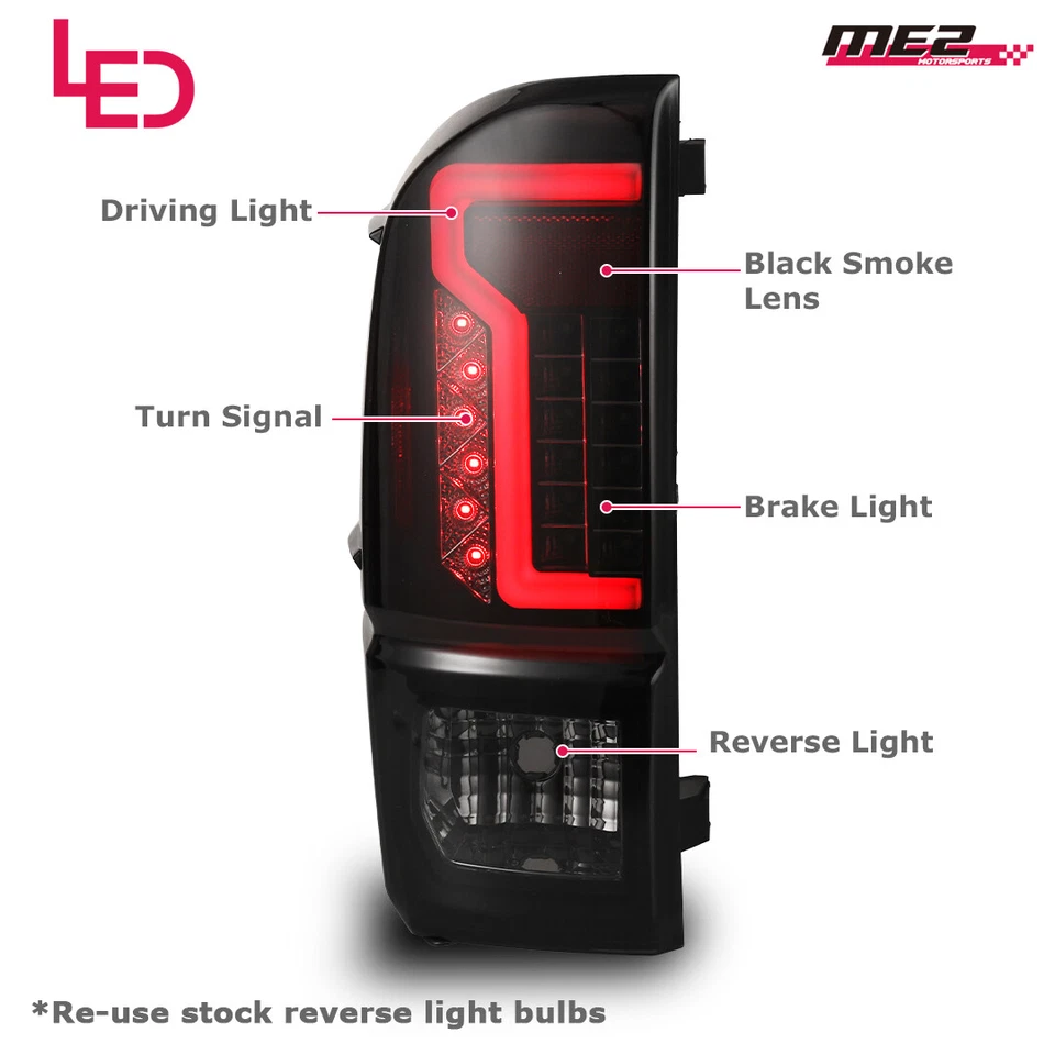 Par de luces traseras LED de humo para Toyota Tacoma 2016-2023 de luces de señal de freno trasero Foto 3 de 4