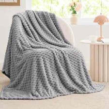 Fleece Throw Blanket for Couch  Bed - 3D Jacquard Decorative Grey Blanket, Supe