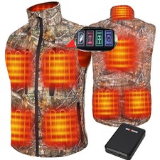 Men's Heated Hunting Vest, Camo Electric Size Adjustable Vest with Battery Pack