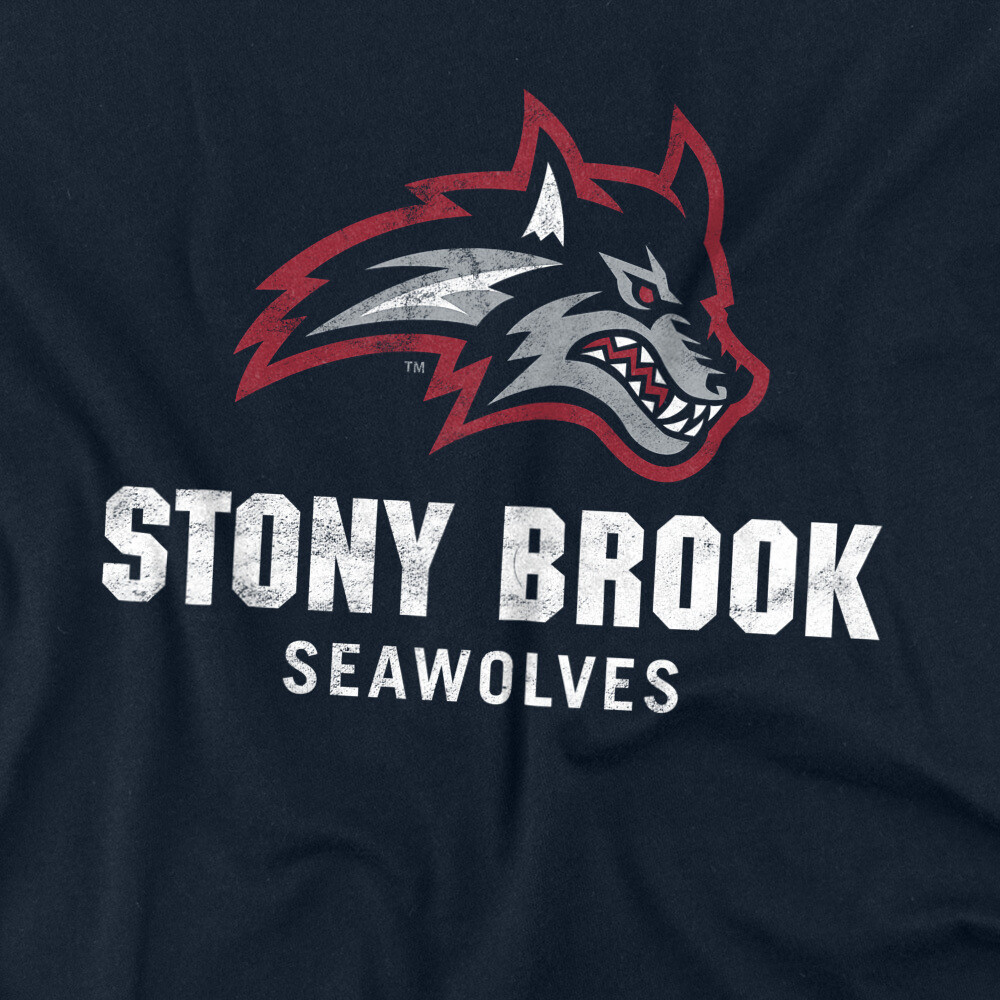 Stony Brook University Adult T-Shirt Seawolves Logo, Navy, S-5XL