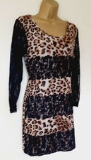 Ladies Leopard Print & Lace Dress Sz M Vgc! Stretch Bodycon Party