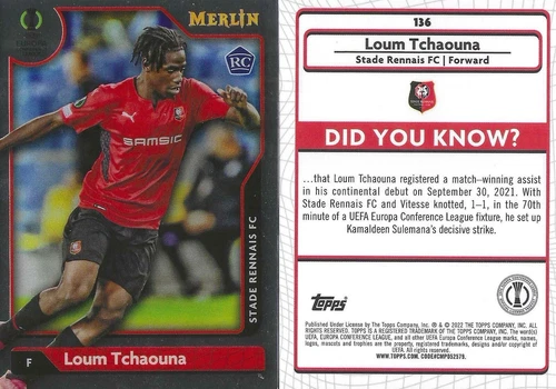2021-22 Topps Merlin Collection Chrome UCL Loum Tchaouna #136 Rookie RC