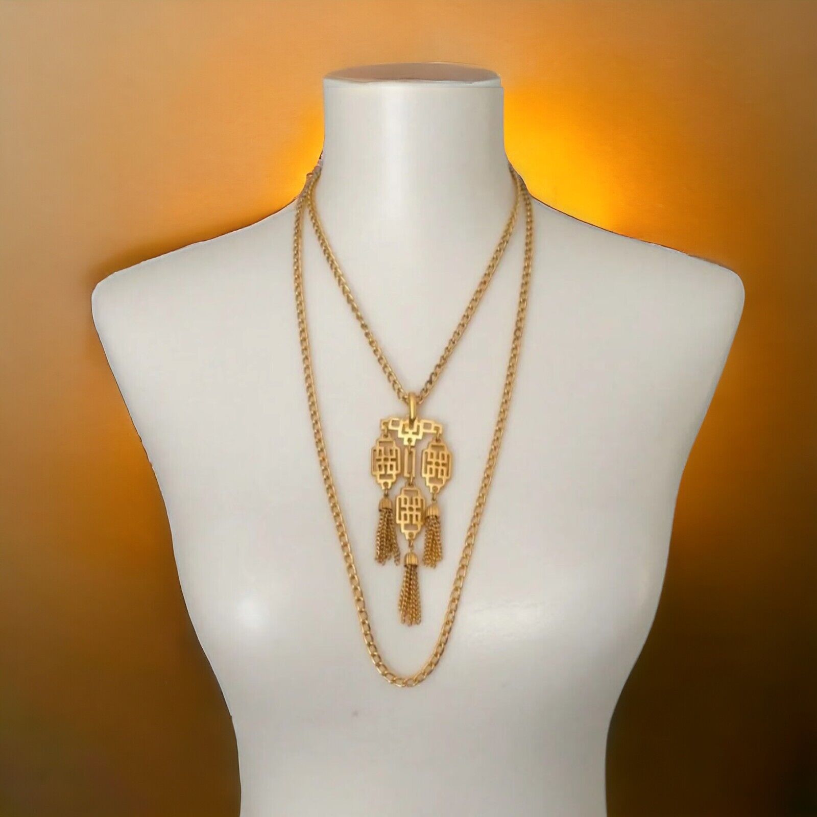 Crown Trifari Greek Key Necklace Pendant Tassels … - image 17