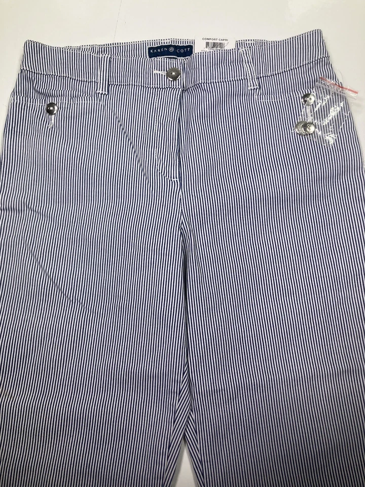 Pantalones Cortos Karen Scott Capri Blanco Azul Marino Rayas Control Abdomen Nuevos con Etiquetas Talla 10 P Foto 3 de 4