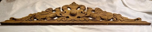 Antique French Wood Carved Oak Gothic Dragons Griffins Pediment Architectural - Picture 5 of 12