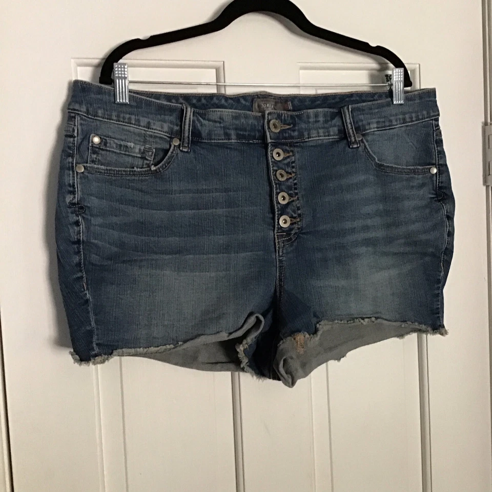 Torrid Blue Jean Cut-Off Shorts Womens 20 Distressed Denim Button-Fly - Image 2 of 4