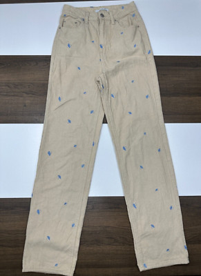 Pacsun Womens 25 Beige Corduroy Mushroom All Over 90s Boyfriend Pants shrooms