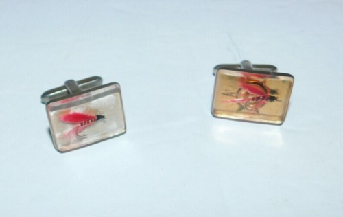 NEAT VINTAGE CUFFLINKS WITH FLY FISHING LURES - 第 1/4 張圖片