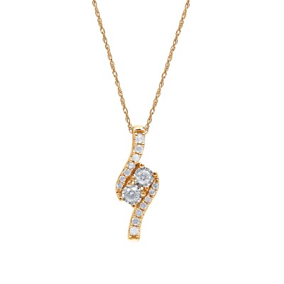 1/2 Kt 925 Silber Asymmetrisch 2 Steine Rund Diamant Anhänger mit Kette für Sie