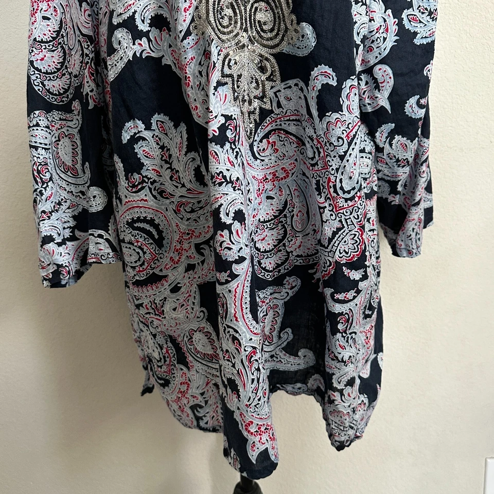 Blusa túnica Charter Club 3X Plus 100 % lino lentejuelas cachemira azul marino Lagenlook Foto 3 de 4