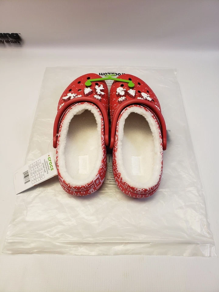 Zuecos Crocs Unisex-Adulto Clásicos Forrados Vacaciones Dije M5/W7 Rojo/Blanco Nuevos Foto 3 de 4