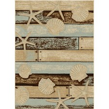 Sea Life Area Rug Runner Nautical Beach Coastal Blue Beige Shell Seashell Sand
