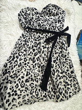 Express Strapless Sweetheart Mini Dress Animal Print Smocked Tie Belt Size 8