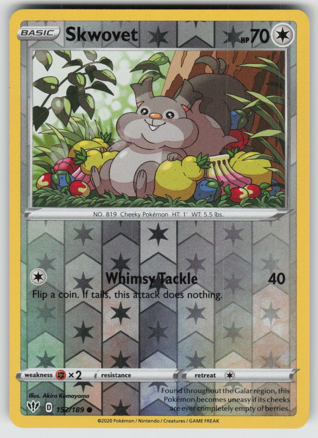 Skwovet 152/189 Common Darkness Ablaze Pokemon Reverse Holo Near Mint