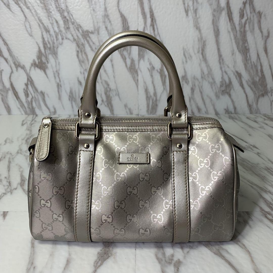 GUCCI Mini Boston GG Silver Patent Leather Handbag Japan Import