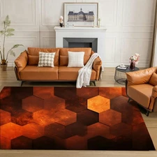 Fiery red Brown Burnt Orange Copper Black Abstract Geometric Shape Rug 5x7 Ru...