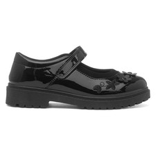 Walkright Girls Shoes Black Kids School Easy Fasten Patent Flowers Catia SIZE