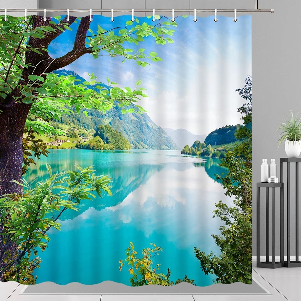 Cortina de Ducha Paisaje Naturaleza Paisaje Rural Impreso Impermeable Baño Decoración Foto 3 de 4