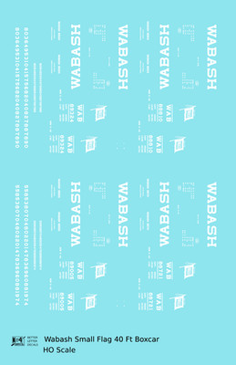 K4 HO Scale Decals Wabash Railroad 40 Ft Boxcar White Small Flag