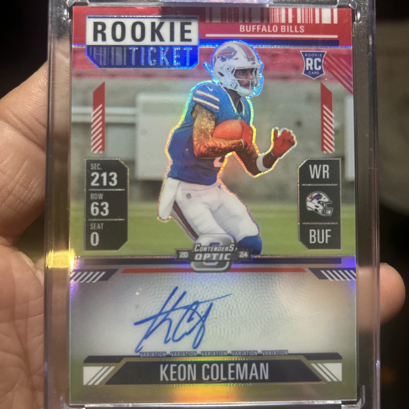 Keon Coleman 2024 Contenders Optic #117 Rookie Ticket Auto Variation - Red /99
