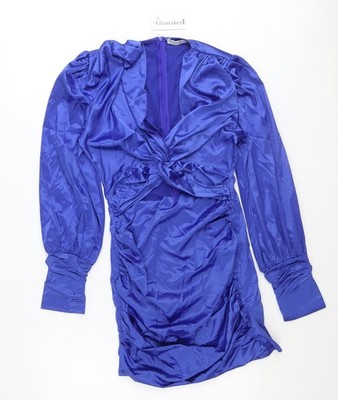 Glamaker Damen Shirtkleid blau Polyester Größe M V-Ausschnitt Reißverschluss