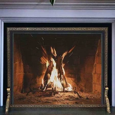 Pilgrim 39" x 31" Antique Brass Bay Branch Embossed Fireplace Screen