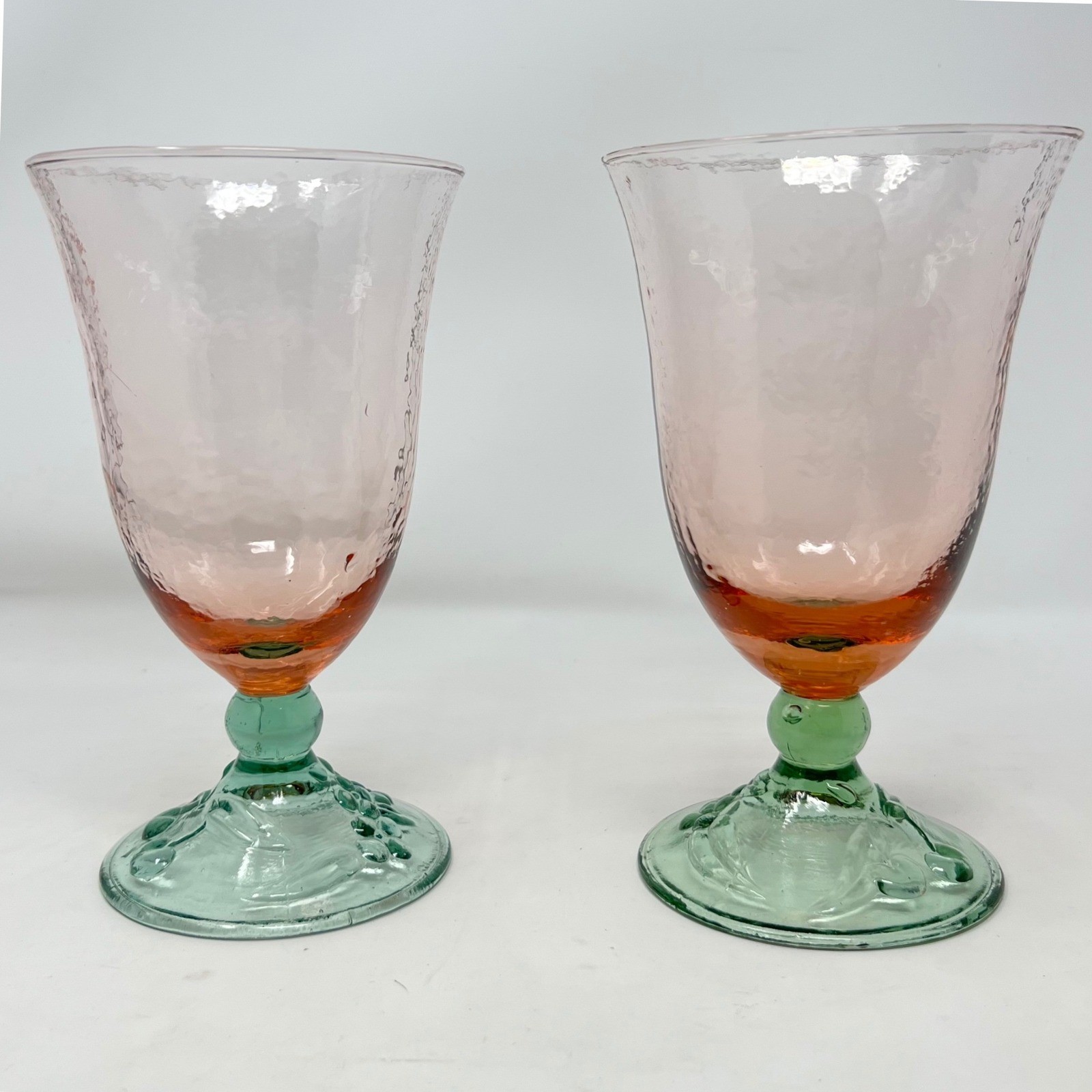 Pfaltzgraff Garden Party Pink Green Water Goblets Iced Tea Footed Glasses