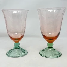 Pfaltzgraff Garden Party Pink Green Water Goblets Iced Tea Footed Glasses