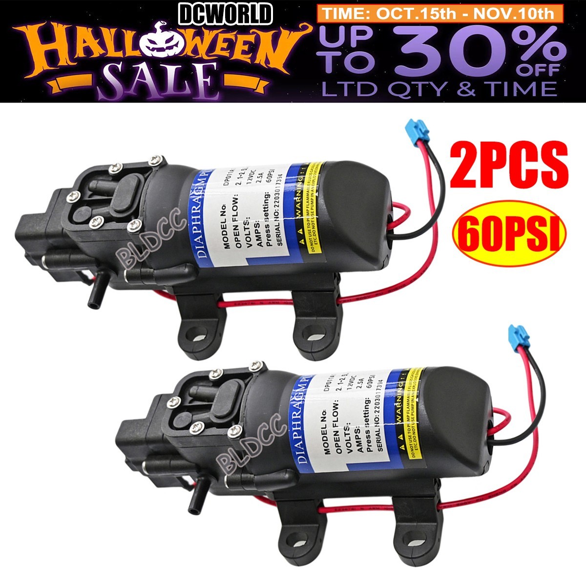 2Pack 60PSI Water Pump Pressure Diaphragm Self Priming for RV Camper Marine Boat