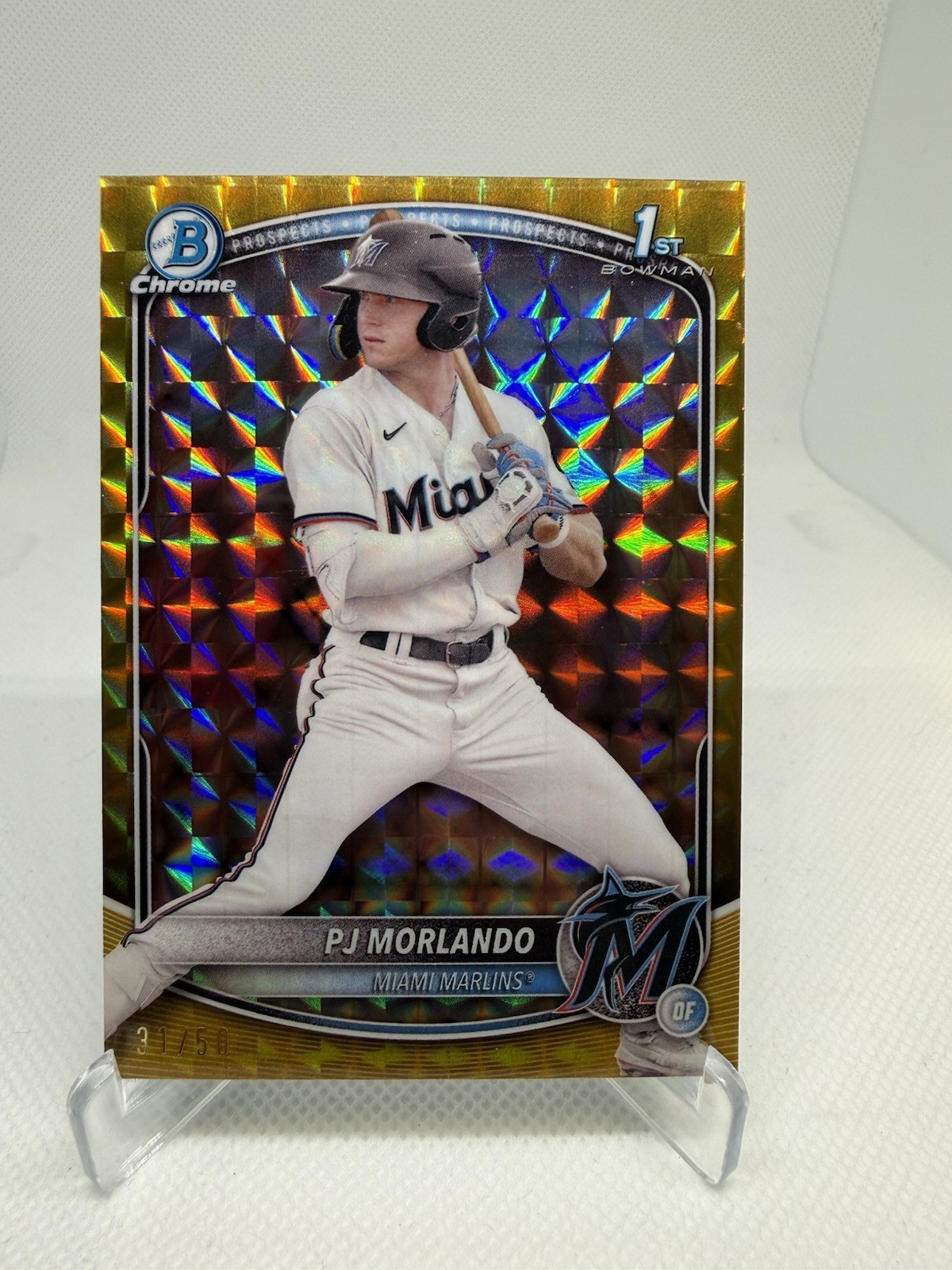 Pj Morlando Bowman Chrome #BCP-91 Gold Geometric Refractor /50 Miami Marlins