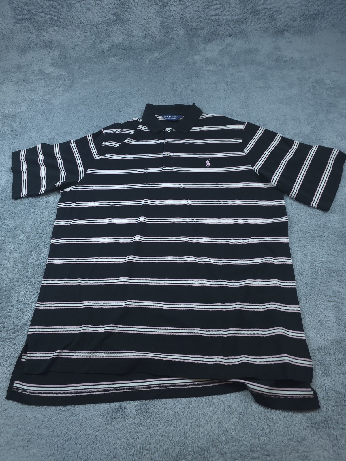Polo Golf Ralph Lauren Polo Shirt Mens XL Black Pink Striped Classic Golf Cotton