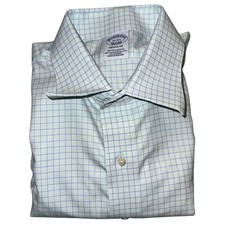 Brooks Brothers Mens 16 34 Regular Fit Non-Iron Stretch Shirt Blue White Check