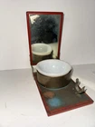 Vintage Folding Travel Shaving Stand Mirror Milk Glass Bowl Antique