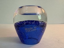 Cobalt Blue/Clear Glass Controlled Bubbles Tealight Votive Candle Holder Poland