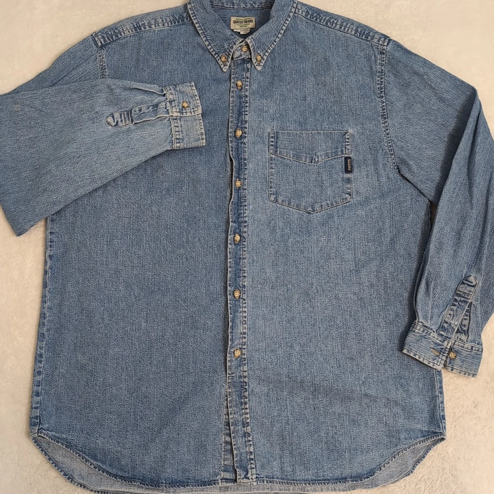 Camisa Jeans Guess Vintage Años 90 Para Hombre XL Azul Denim Hecha en EE. UU. Abotonada Foto 3 de 4