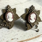 Vintage Bezel Set Cameo Clip Earrings Costume Jewelry