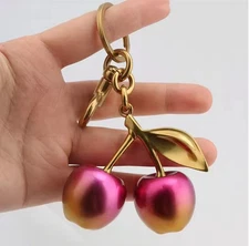 Hot Pink & Gold Cherry Charm for Bag Accessory – Cute Jewelry Gift