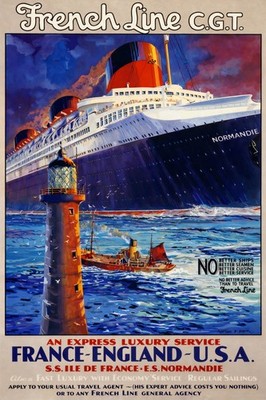 French Line SS Normandie Art Deco Poster ️ 16x24  Print  