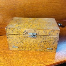 Vintage Hand Carved Wood Floral Hinged Trinket Jewelry Box Lined 8" x 5" x 4.25"