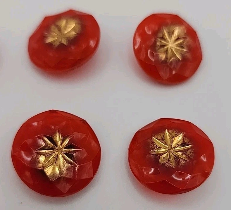 Vintage Czech Glass Faceted Orange Gold Tone Etched Glass Metal Shank Button Lot - Image 4 of 4