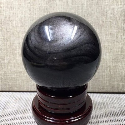 1.3LB Top Natural Quartz Silver Obsidian Sphere Quarzt Crystal Ball heal mineral