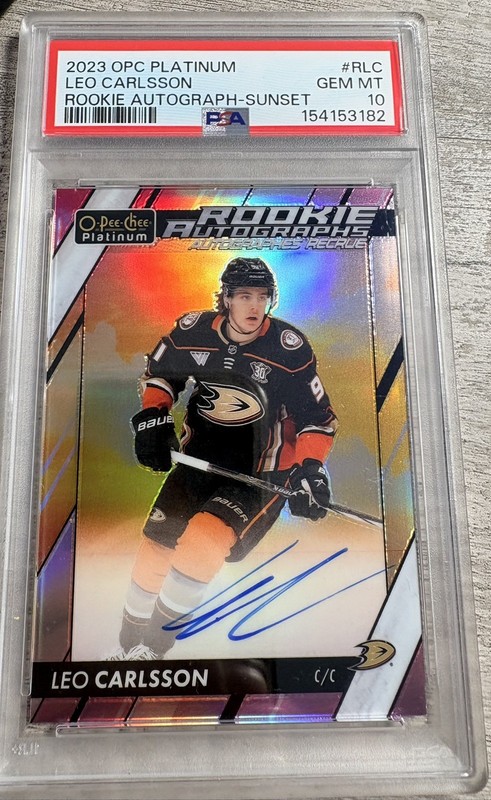 PSA10 2023-24 OPC Platinum Hockey Leo Carlsson Sunset Rookie Auto