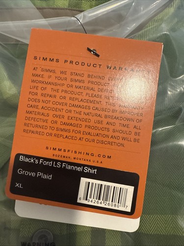 Simms Shirt Mens Extra Large XL Grove Plaid Flannel Long Sleeve Slim Fishing NWT - Picture 9 of 9
