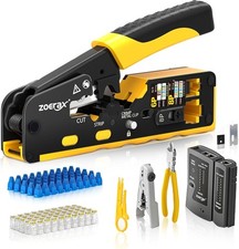 RJ45 PassThrough Crimping Tool Kit for Cat7, Cat6, Cat5 Includes Cable Test...