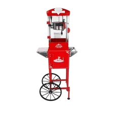 8 Oz Popcorn Machine with Cart (Red) - Vintage Popcorn Maker
