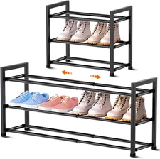 3-Tier Expandable Shoe Rack for Closet, 18“-33” Adjustable Shoe Rack for Small S