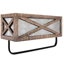 Farmhouse Rustic Towel Rack Shelf Holder - Wood Towel Rack Basket Storage - F...