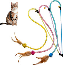 3 Packs Interactive Cat Wand Toy, Feather Cat Toys, Cat Teaser Wand, Indoor Cat