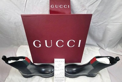 NEW GUCCI WOMEN CHELSEA MAGNUM CALF WEB BLACK  BOOT BOOTIE 806398 US 8.5-8 1/2