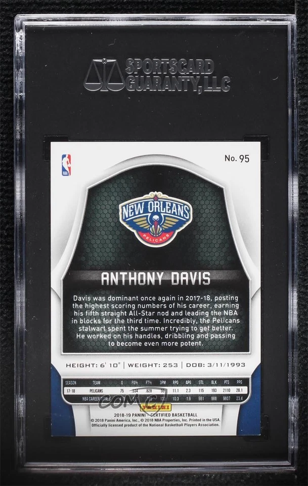 2018-19 Certified Mirror Gold /10 Anthony Davis #95 SGC 9 MINT - Image 2 of 2